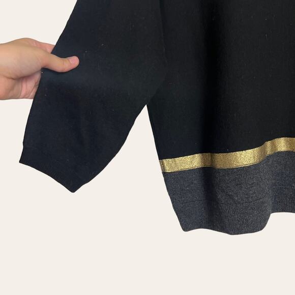Maje Black Gold Wool Cashmere Oversized Crewneck Sweater Size Medium - Picture 3 of 8